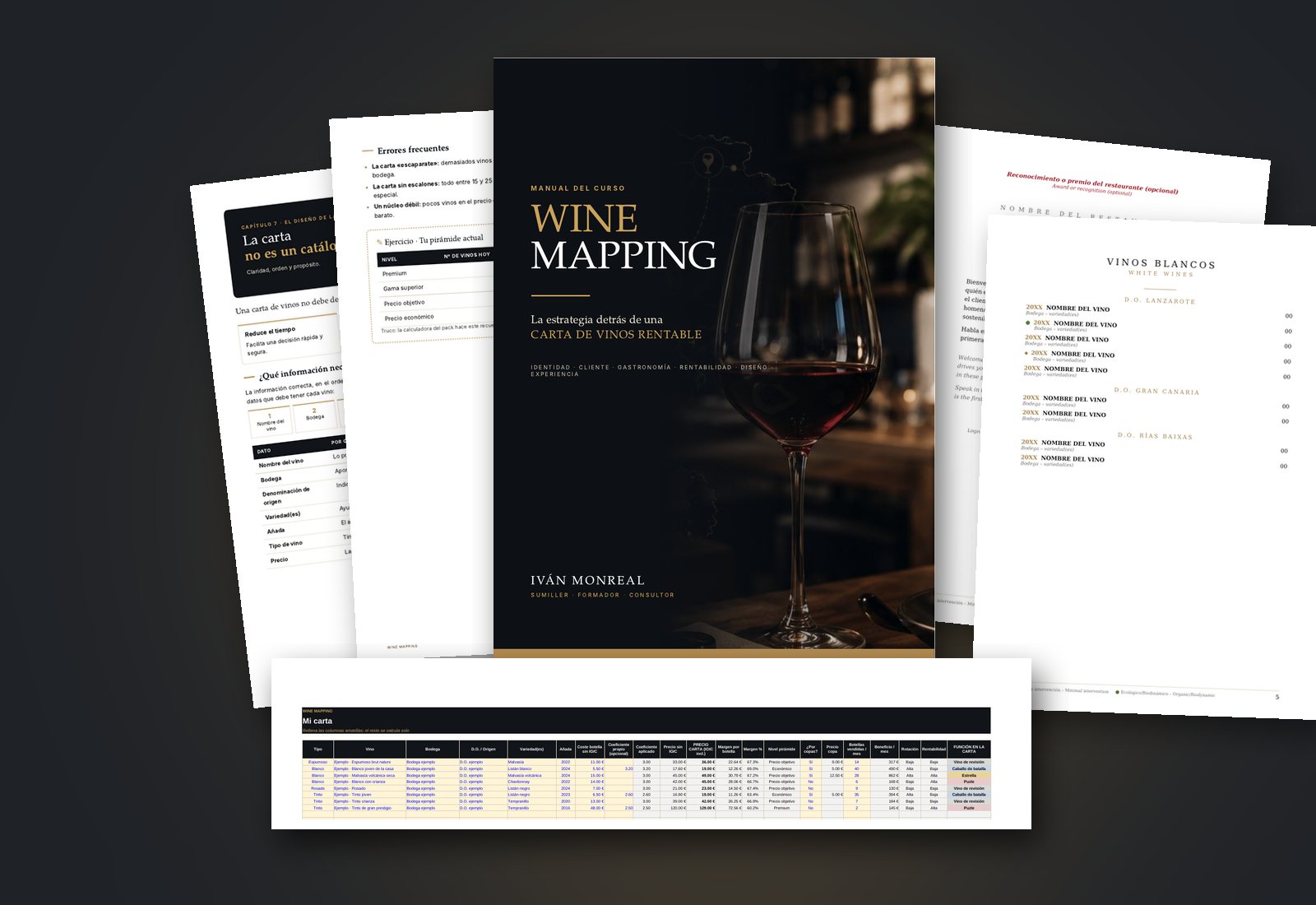 Materiales del curso Wine Mapping: manual, plantillas de carta de vinos y calculadora en Excel
